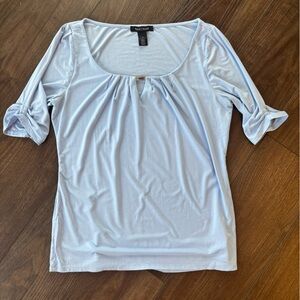 White House Black Market Top Medium Blue Stretch Blouse Pleated Half Sleeve Y2K
